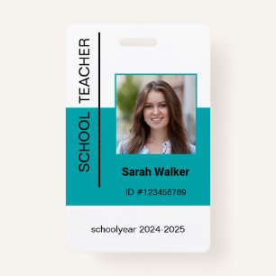 Teacher photo ID of employee or student turquoise Badge