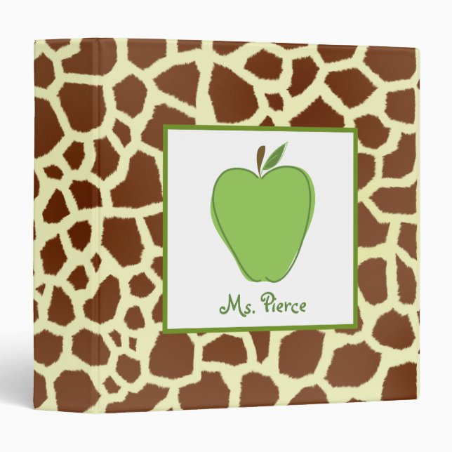 Teacher Plan Book / Giraffe Print & Green Apple Binder (Front/Spine)