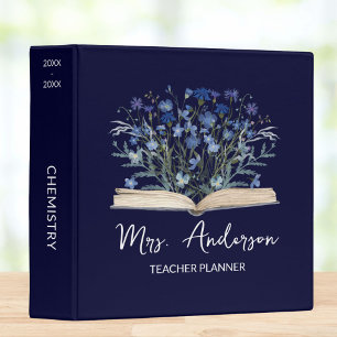 Teacher Planner Blue Wildflowers Grow From Book Binder