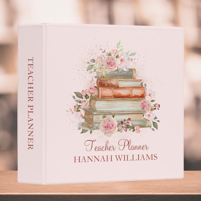 Teacher Planner Books and Vintage Pink Roses Binder (In situ)