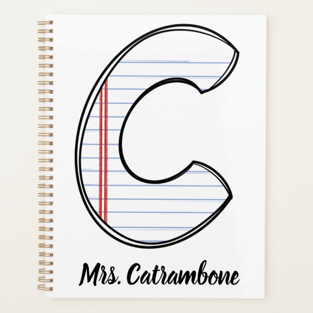 Teacher Planner with Notebook Paper Initial (Devant)