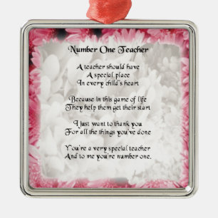 Teacher Poem  -  Pink Floral edge Design Metal Ornament