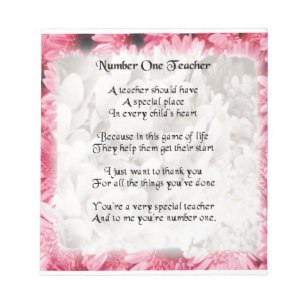 Teacher Poem  -  Pink Floral edge Design Notepad