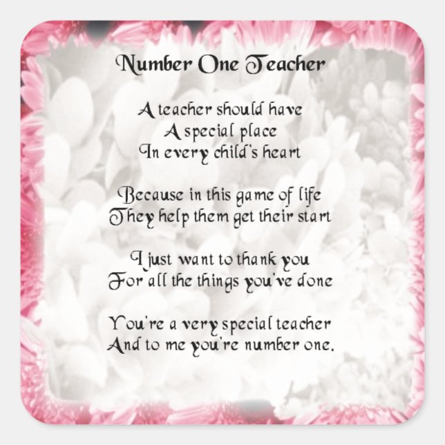 Teacher Poem  -  Pink Floral edge Design Square Sticker (Front)
