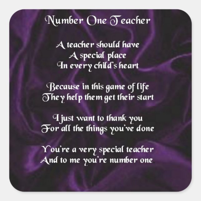 Teacher Poem -  Purple Silk Design Square Sticker (Front)