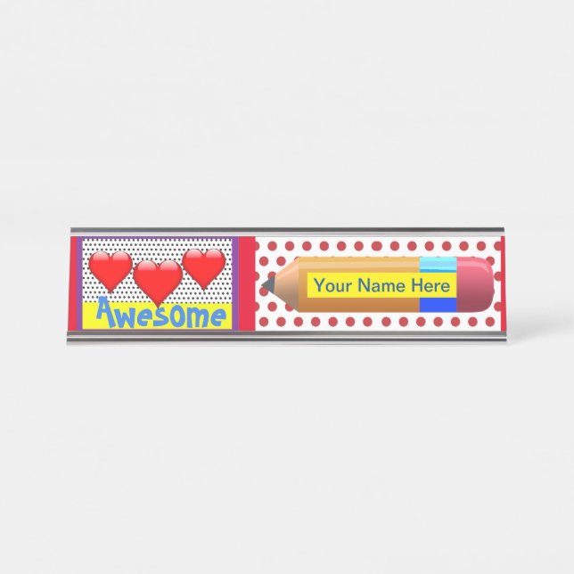 Teacher, Pop Art, Add Your Name, Desk Name Plate (Front)