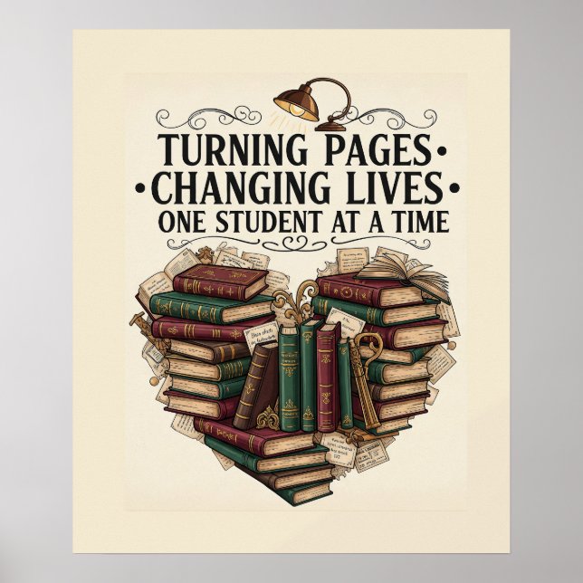 Teacher Poster | Turning Pages Book Heart Art (Devant)