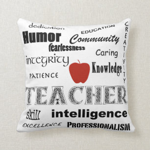 Teacher Pride Text Design-Red Apple Throw Pillow