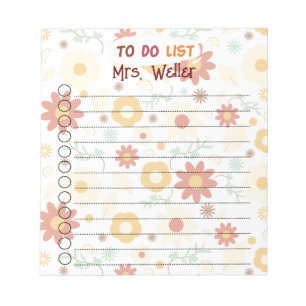 Teacher Principal Fall Floral Custom To-Do Notepad