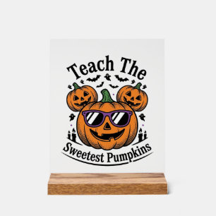 Teacher Pumpkin Shirt Cute Halloween Class Design_ Acrylic Sign