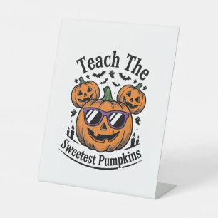 Teacher Pumpkin Shirt Cute Halloween Class Design_ Pedestal Sign