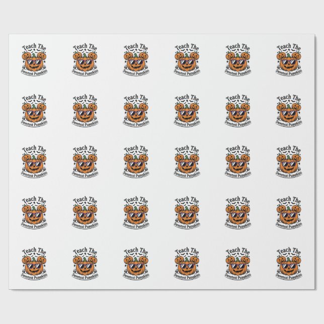 Teacher Pumpkin Shirt Cute Halloween Class Design_ Wrapping Paper (Flat)