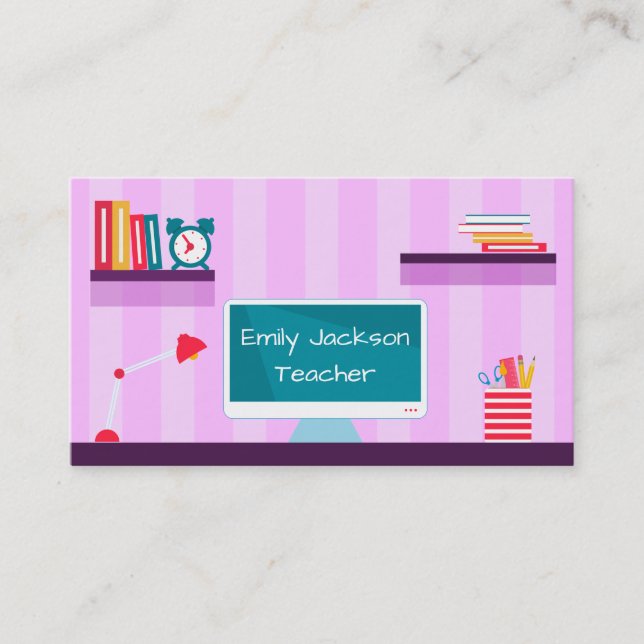 Teacher Purple Stripes Business Card (Front)