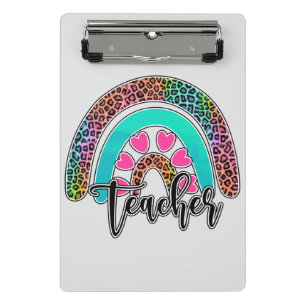 Teacher Rainbow – Colourful Leopard Print Mini Clipboard