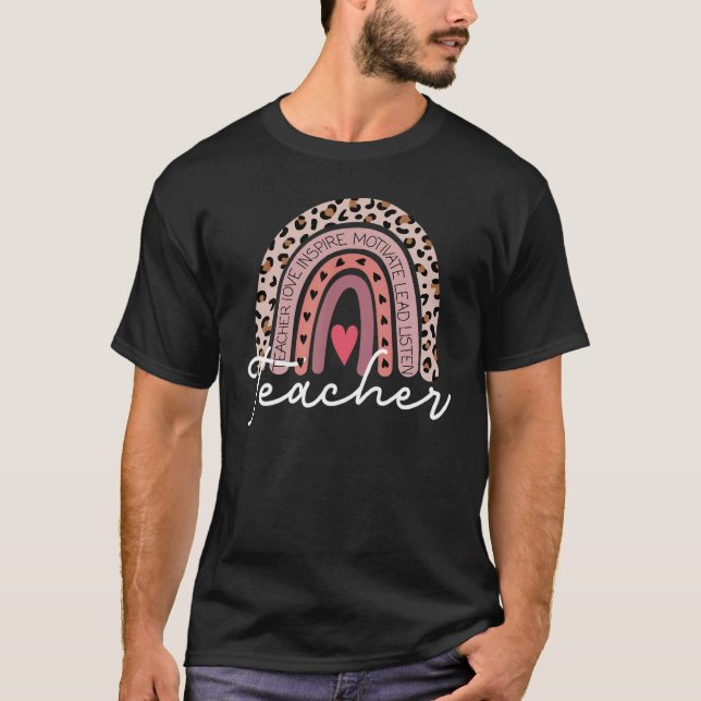 Teacher Rainbow Leopard Graphic Tops  Teach Inspir (Front)