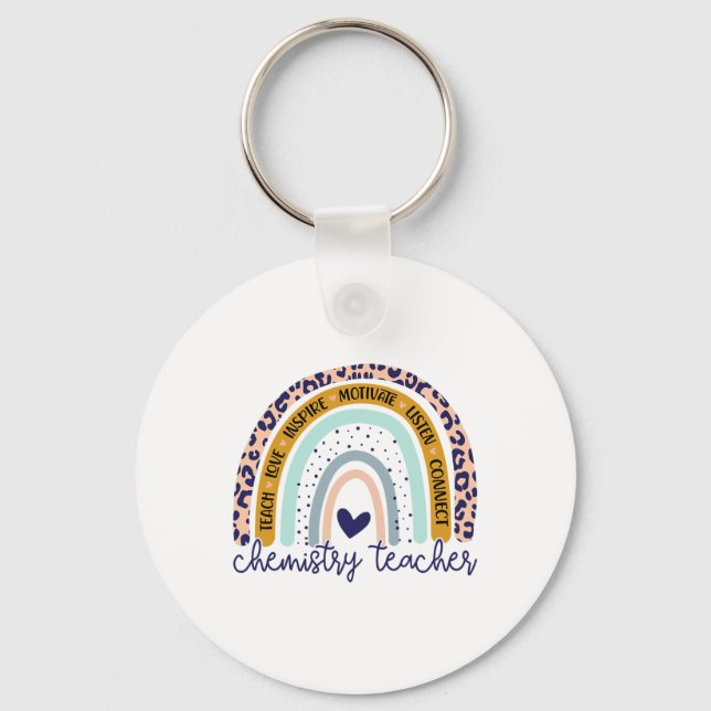 Teacher Rainbow Leopard Print Science And Chemistr Keychain (Front)