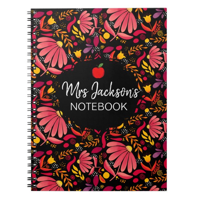  teacher red and black floral pattern  notebook (Front)