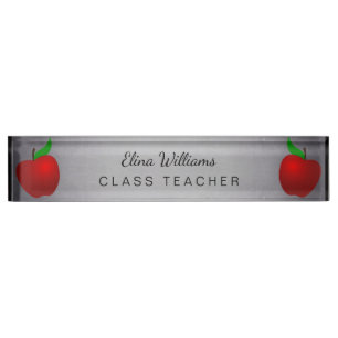 Teacher Red Apple clean Black Chalkboard Nameplate