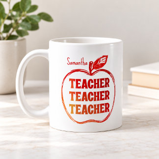 Teacher Red Apple Sketch Personalized Coffee Mug