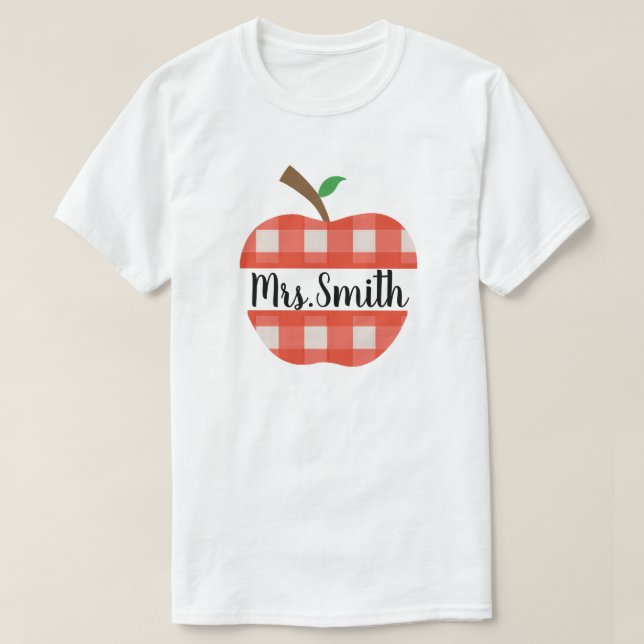 Teacher Red Gingham Apple Split Design Unisex T-Shirt (Design Front)