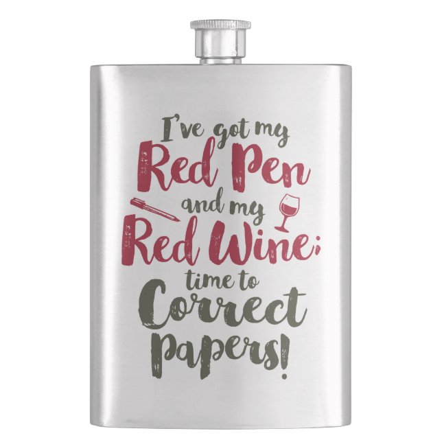 Teacher Red Pen Red Wine Hip Flask (Front)