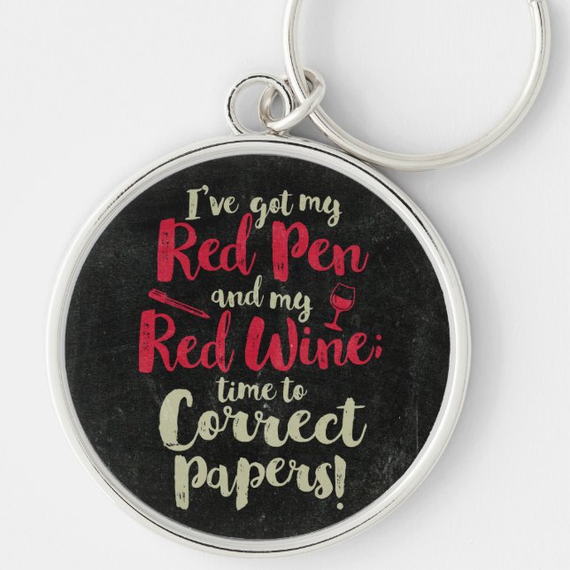 Teacher Red Pen Red Wine Keychain (Front)
