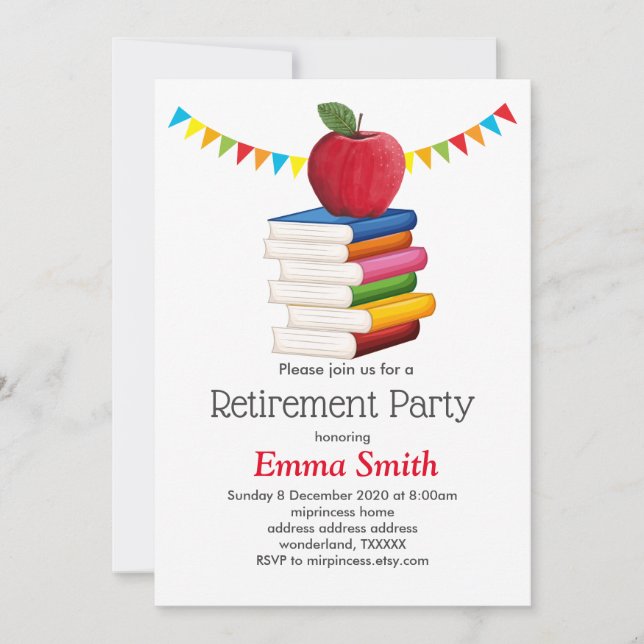 teacher retirement , Apple, teacher retiring Invitation (Front)