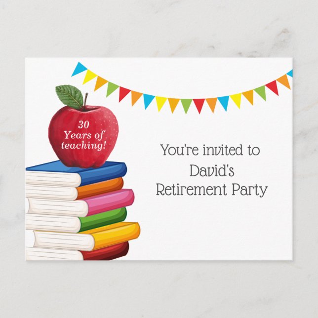 teacher retirement , Apple, teacher retiring Invitation Postcard (Front)
