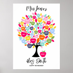 Teacher retirement apple tree with names poster