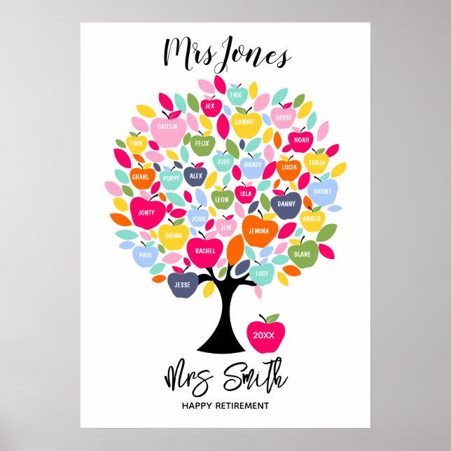 Teacher retirement apple tree with names poster (Front)