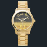 Teacher Retirement black gold bow Watch<br><div class="desc">Elegant, classic, glamourous and feminine. A gift for a retired Teacher. A faux gold coloured bow and ribbon. Black background. With the text: Thank You, templates for a name and occupation, profession.</div>