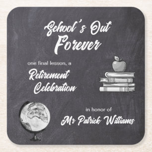 Teacher Retirement Chalk Blackboard Nostalgic  Square Paper Coaster