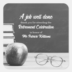 Teacher Retirement Chalkboard Apple Books Noir  Square Sticker