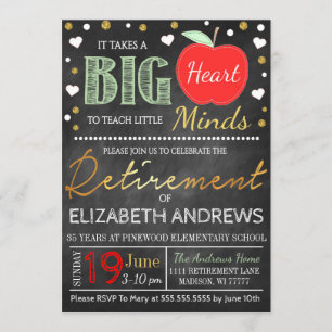 Teacher Retirement Chalkboard Takes a Big Heart Invitation