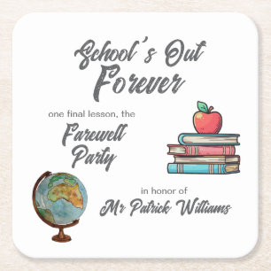Teacher Retirement Colourful Nostalgic Classic   Square Paper Coaster