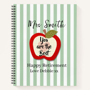 Teacher Retirement Gift Notebook, Cute Apple Notebook