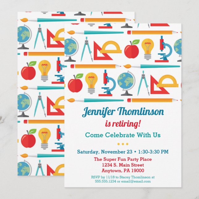 Teacher Retirement Party Invitation Colourful (Front/Back)