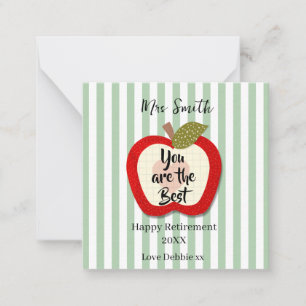 Teacher Retirement Thank You Apple Note Card 