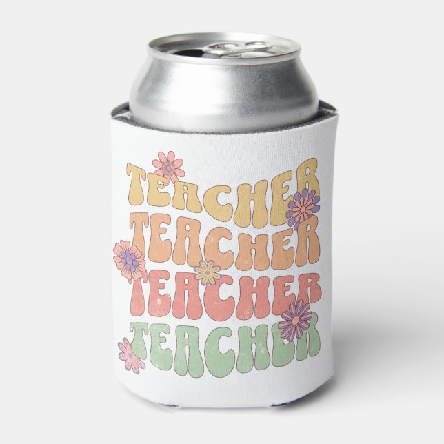 Teacher retro style text design can cooler (Can Front)