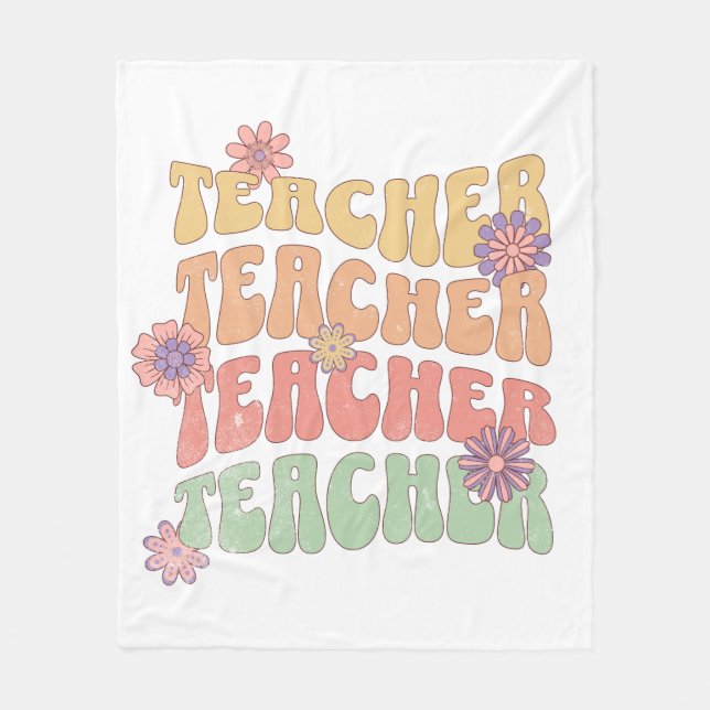 Teacher retro style text design fleece blanket (Front)