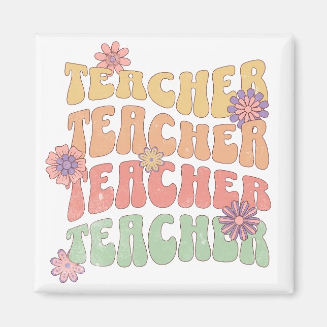 Teacher retro style text design magnet (Front)