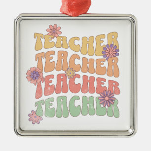 Teacher retro style text design metal ornament