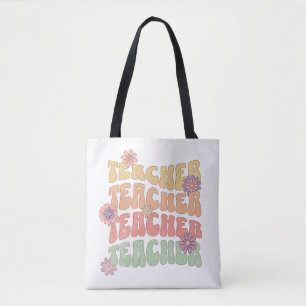 Teacher retro style text design tote bag