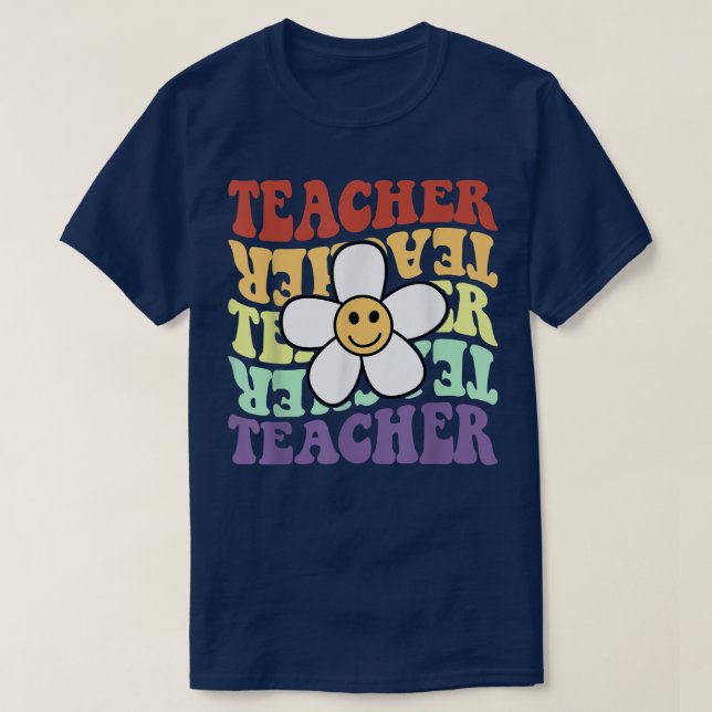 teacher retro sunflower smile face back to school  T-Shirt (Design Front)