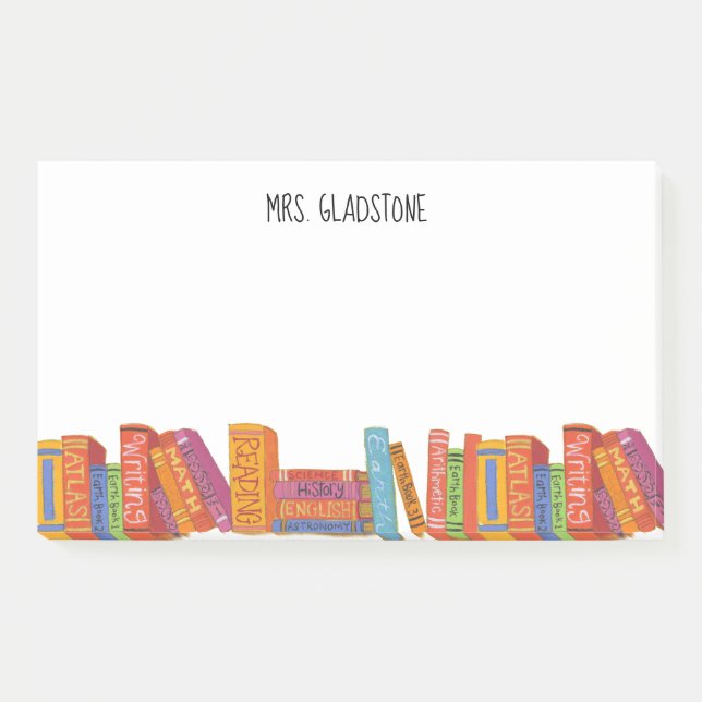 Teacher School Books Add Name 10 x 6 Post-it Notes (Front)