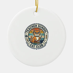 Teacher School Cat Cute Kitty Design - Teacher Sch Ceramic Ornament