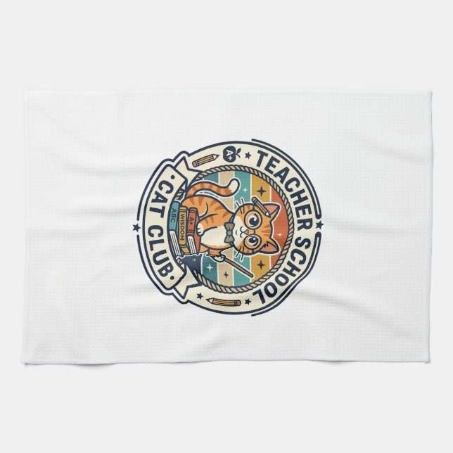 Teacher School Cat Cute Kitty Design - Teacher Sch Kitchen Towel (Horizontal)