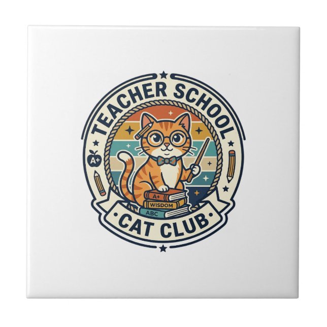 Teacher School Cat Cute Kitty Design - Teacher Sch Tile (Front)