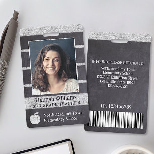 Teacher School Custom Employee Photo Logo Bar Code Badge