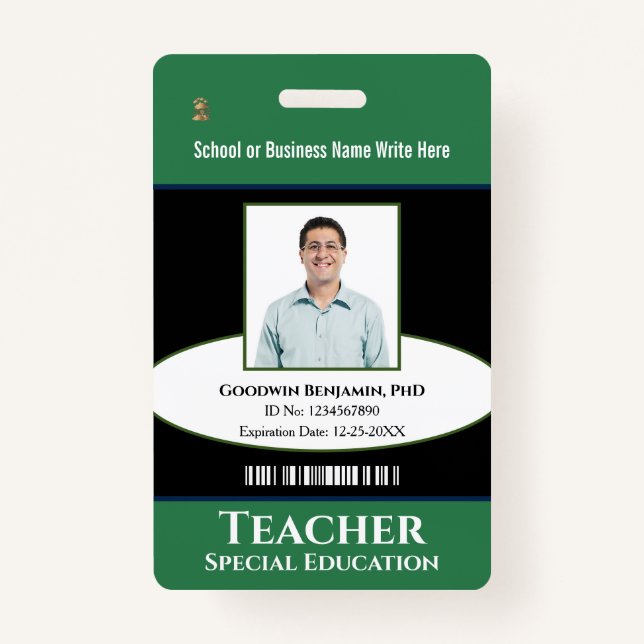 Teacher School Employee Photo Name Logo Custom  Badge (Front)